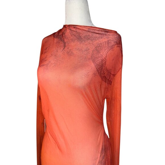 Jade Cropper Draped Twisted Dress in Red Snake Print 38 New Womens Serpent Mesh - Picture 9 of 13